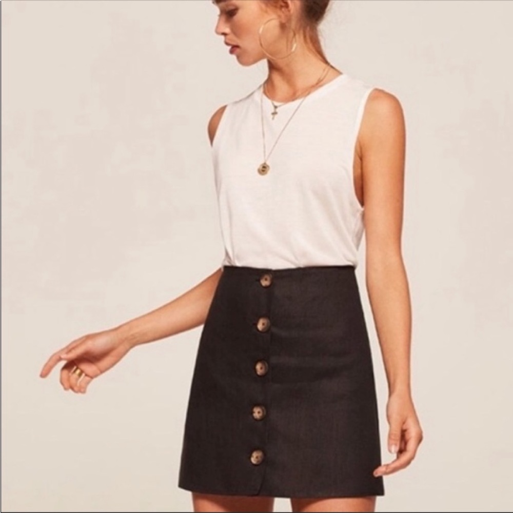Reformation Linen Button-Front Mini Skirt
